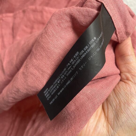 Theory Shirt Mens XL Pink Linen Button Up Short Sleeve Preppy Coastal Casual - Picture 5 of 11